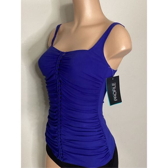New. Gottex blue ruched tankini top. Size 8. Retails $95 - Picture 7 of 8